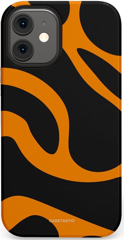 Casetastic hoesje geschikt voor Apple iPhone 12 Mini - Dubbellaagse bescherming - Katachtige Oranje Tijger Strepen - Fashion Case - Zwart Oranje