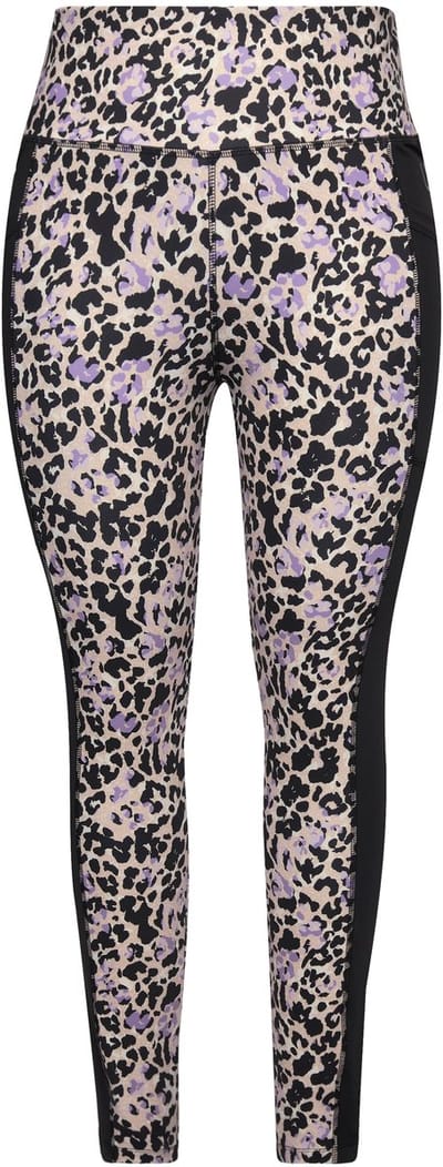 Ulla Popken - Dames - Sportlegging leopatroon sneldrogend gerecycled - Zwart - Maat 42+