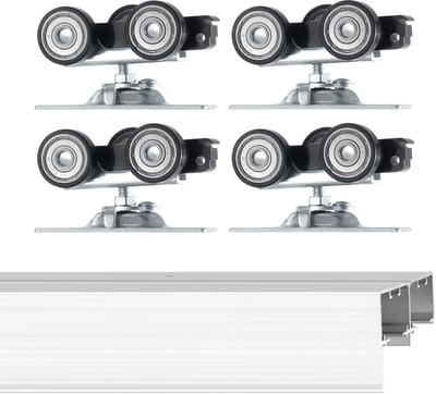 Bypass Deurbeslag, 6-Voets Heavy Duty Schuifdeurset, Aluminiumlegering Set voor 2-Deurs Systeem, Geschikt voor Deurdiktes Van 1 3/8“ - 1 3/4”, Eenvoudige Installatie