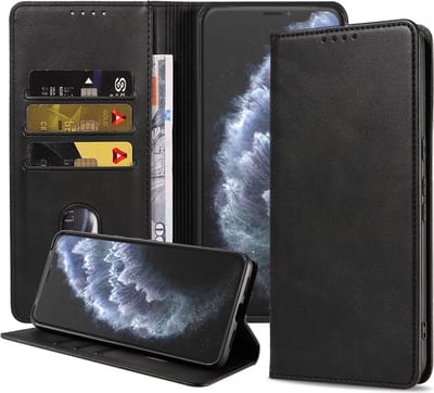 Smartphonica iPhone 11 Pro leren hoesje met magnetische sluiting - Zwart geschikt voor iPhone 11 Pro