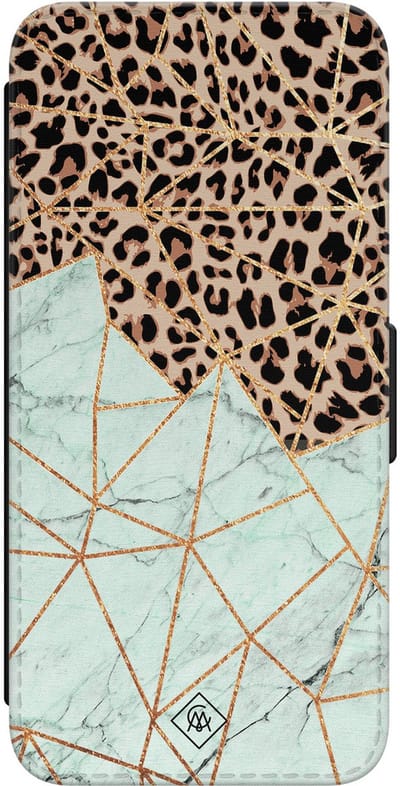 Casimoda® bookcase - Geschikt voor Samsung Galaxy S24 - Hoesje met pasjeshouder - Luipaard Marmer Mint - Multi - Kunstleer