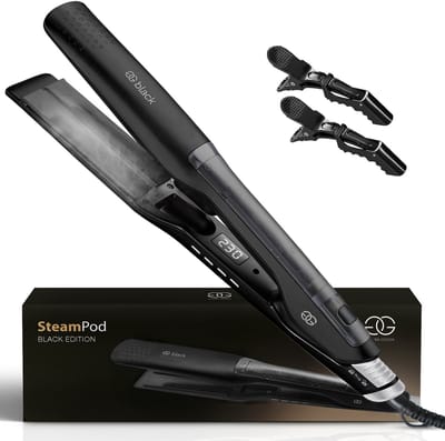 Golden Goods® Professionele Stoom Stijltang - Steam Straight Black - 2 in 1 - Hair Straightener - Krultang - Steam Straightener- Incl. Haarclips - Snel opgewarmd