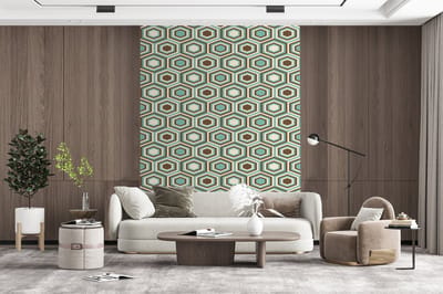 Behang - Fotobehang Retro - Honeycomb - Blauw - Bruin - Breedte 165 cm x hoogte 220 cm