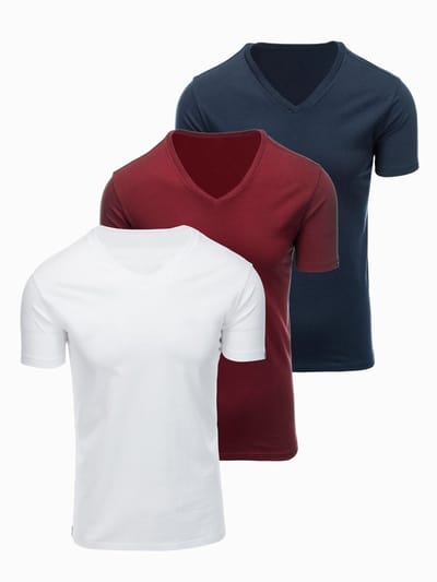 OMBRE T-shirt - Regular Fit - Korte Mouw - Effen Marine, Wit, Bordeaux S
