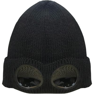 Bonnet tricoté pour femme avec dôme avec lentilles Chapeau créatif en laine pour l'automne et l'hiver Chaleur et protection contre le froid Adjustable black