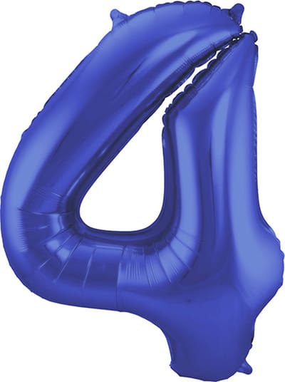 Folieballon Cijfer 4 Blauw Metallic Mat - 86 cm