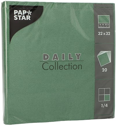 15x 20 Servetten DAILY Collection 1/4 vouw 32 cm x 32 cm donkergroen