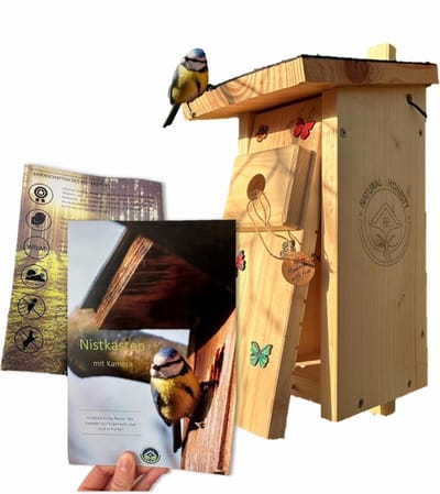Quvo® Vogelhuisje met Camera – Nestkast Camera Oplaadbaar – Vogelvoederhuisje met Camera – Vogel Camera met Dag & Nachtzicht – Camera Vogelhuisje IP65 Waterdicht - ‎Hout -16cm - 16cm - 36cm
