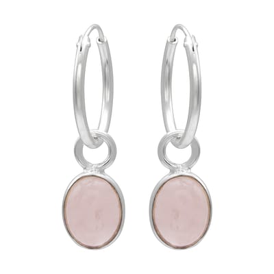WeLoveSilver - zilveren oorringen met rozenkwarts hanger - 925 zilver