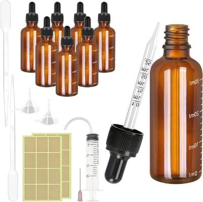 Set van 8 glazen pipetflessen 30ml met glazen pipet en trechter, ideaal voor etherische oliën, parfums en vloeistoffen
