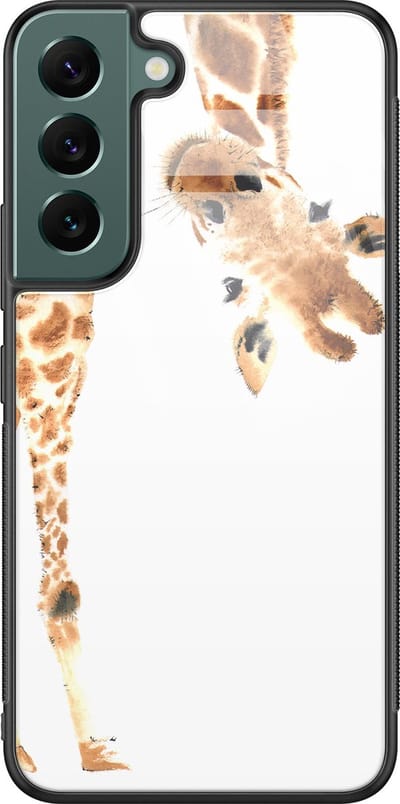 Hoesje geschikt voor Samsung Galaxy S22 - Giraffe - Luxe Glazen Hardcase - Giraffe - Bruin