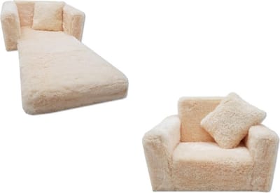 Kinder Slaapbank en logeerbed in één - 100cm x 36cm x 25cm - beige pluche