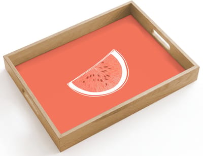 Dienblad hout 40x30 cm - Schootdienblad - Watermeloen - Lijnen - Koraalrood - Borrelplank rechthoek - Plateau dienbladen