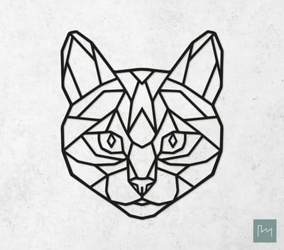 Laserfabrique Wanddecoratie - Geometrische Kat / Poes - Medium - Zwart - Geometrische dieren en vormen - Houten dieren - Muurdecoratie - Line art - Wall art