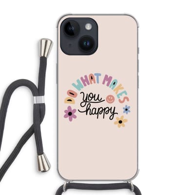 Case Company® - Hoesje met koord geschikt voor iPhone 14 hoesje met Koord - Happy days - Telefoonhoesje met Zwart Koord - Bescherming aan alle Kanten en Over de Schermrand