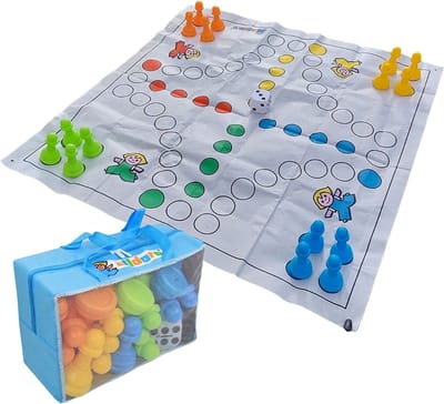 XL Outdoor Bordspel met 16 Speelfiguren en Dobbelstenen - Reusenludo met Draagtas - Grote Tuinmat met Loopspel Patroon - Spel voor Kinderen vanaf 3 jaar en Volwassenen