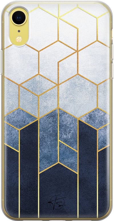 Hoesje geschikt voor iPhone XR - Geometrisch fade art - Soft Case - TPU - Print - Blauw - Mooie Telefoonhoesjes