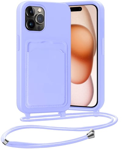 Hoesje Geschikt voor iPhone 14 Pro Hoesje Met Telefoonketting Pasjeshouder Case Koord - Hoesje Geschikt voor iPhone 14 Pro Hoes Met Kaarthouder - Lila