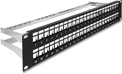 48 poorts keystone patch panel 19 inch met stamreliëfs 2U zwart