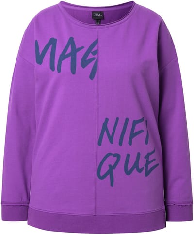 Ulla Popken - Dames - Sweatshirt tekstmotief oversized ronde hals lange mouw - Purper - Maat 42+