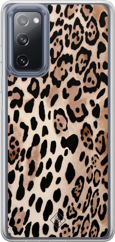 Casimoda® hoesje - Geschikt voor Samsung Galaxy S20 FE - Luipaard print bruin - 2-in-1 case - Schokbestendig - Luipaardprint - Verhoogde randen - Bruin/beige, Transparant