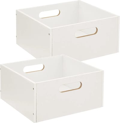 5five Opbergmand/kastmand van hout - Set van 2x stuks - wit - 14 Liter - 31 x 31 x 15 cm - Opbergboxen - Vakkenkast manden