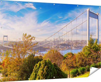 Gards Tuinposter Bosphorus Brug in Instanbul - 180x120 cm - Tuindoek - Tuindecoratie - Wanddecoratie buiten - Tuinschilderij
