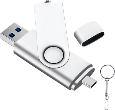 TYPE-C High Speed USB 3.0 Pen Drive 2-in-1 – Wit – 64GB – Draaibare USB Flash Drive met Sleutelhanger – Snelle Geheugenstick voor Smartphone, Tablet, Laptop & PC – Ideaal als Zakelijk Cadeau
