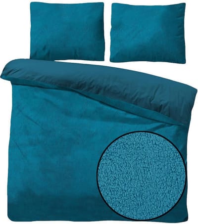 Husch Teddy Fleece Dekbedovertrek Petrol - Tweepersoons - 200x200/220 cm - Heerlijk Zachte Teddy