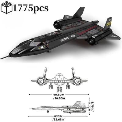 1775 stuks SR71 Blackbird Gevechtsvliegtuig Bouwstenen MOC Kit Militair Vliegtuig Model Cadeau voor Volwassenen Kinderen black