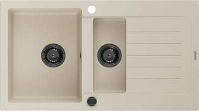Mexen Matias granieten spoelbak 1,5-kom, met afdruiprek 900 x 505 , beige, zwarte sifon - 6502901505-69-B