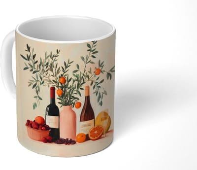 Mok - Koffiemok - Wijnflessen - Takken - Sinaasappels - Mokken - 350 ML - Beker - Koffiemokken - Theemok