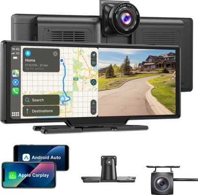 ESSGOO Draadloze CarPlay en Android Auto - 10 inch - 4K Display - Navigatiesysteem Auto - Inclusief 4K Front Dashcam - Touchscreen