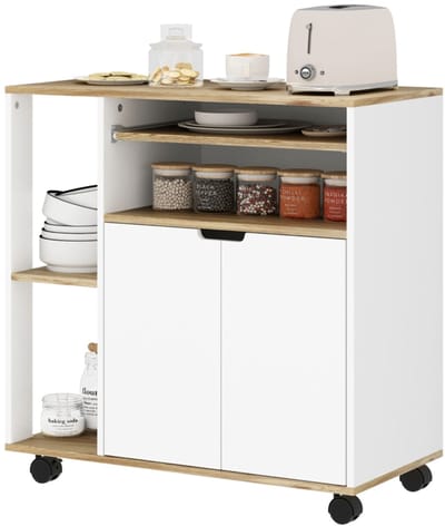 Keukentrolley - Met Kast - Met Verstelbare Planken - Opbergwagen - MDF - Wit