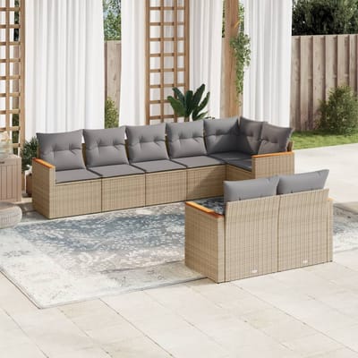 vidaXL - 8-delige - Loungeset - met - kussens - poly - rattan - gemengd - beige