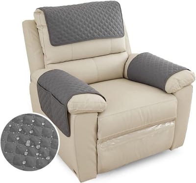 Armsteunhoes voor Meubels, Waterdichte Hoes met Zijvak, Antislip en Wasbaar, Bescherming voor Huisdieren (1-Zits, Donkergrijs)