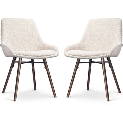 Nolon Nena-Isa Eetkamerstoelen Set van 2 Bouclé Beige - Stof - Zonder Armleuning - Houten Poten - Walnoot - Scandinavisch - Comfortabel