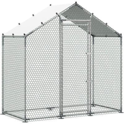 Grote Metalen Kippenhok, 2 x 1 x 2 m, Betreedbaar Kippenhok met Waterdichte Afdekking & Stevig Frame, Spitsdak Pluimveekooi Konijnenhok voor Konijn Kip