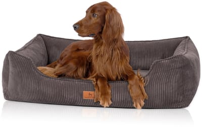 Knuffelwuff orthopedisch hondenbed van ribfluweel met handgeweven uiterlijk Nunavut M-L 85 x 63 cm bruingrijs