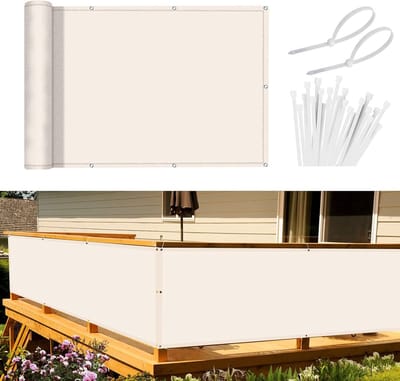Balkonscherm, inkijkbescherming, balkonafdekking, 90 x 500 cm, windbescherming, ondoorzichtig, balkonbekleding, PES 170g/m², wind- en uv-bescherming, met oogjes en kabelbinders, crèmewit