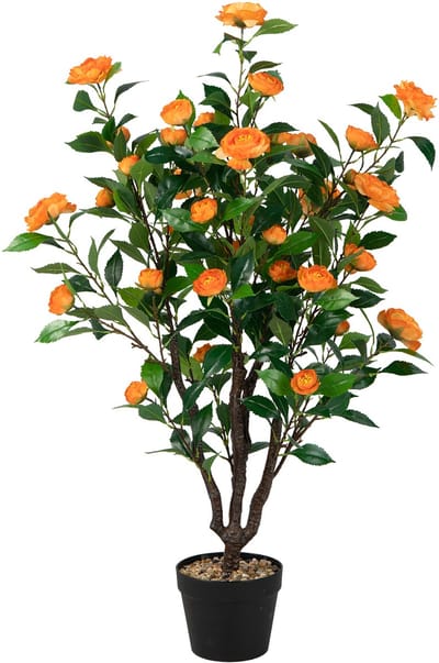 COSTWAY Kunstmatige Camellia Boom, Nep Bloeiende Camellia Plant met 37 Gele Bloemen, Regen Steentjes, In Pot Gesimuleerde Camellia Boom voor Thuis, Woonkamer, Winkel en Kantoor