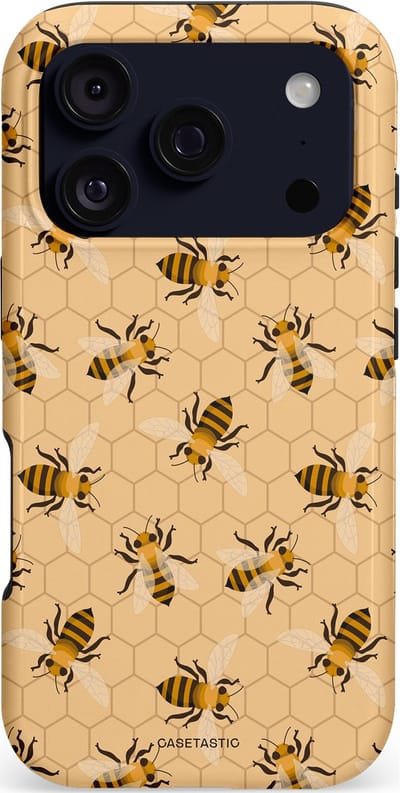 Casetastic hoesje geschikt voor Apple iPhone 17 Pro - MagSafe - Dubbellaagse bescherming - Zomer Bijen Look - Fashion Case - Beige Perzik