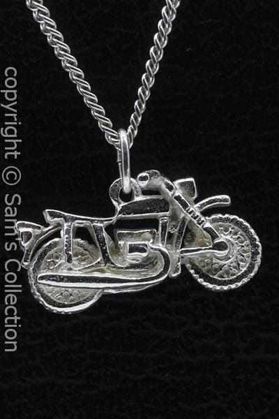 Zilveren Motoguzzi motor ruwe banden ketting hanger