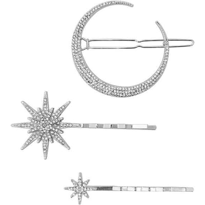 3 Stuks/set Vrouwen Zij Haarspelden Metalen Haarspelden Meisje Haaraccessoires Sterren Maan Strass Clips Set Ster Haarspelden zilver