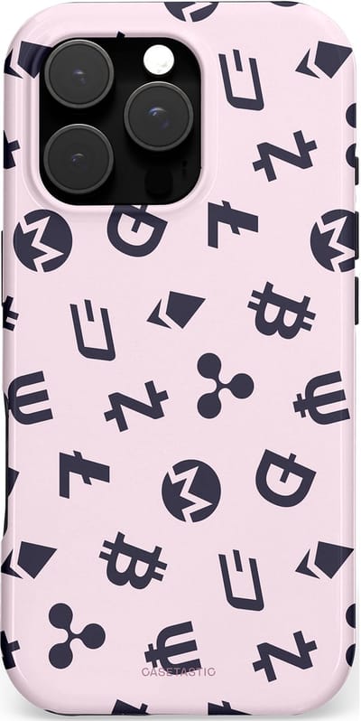 Casetastic hoesje geschikt voor Apple iPhone 16 Pro - MagSafe - Dubbellaagse bescherming - Crypto flow - Fashion Case - Lichtgrijs Donkergrijs Wit