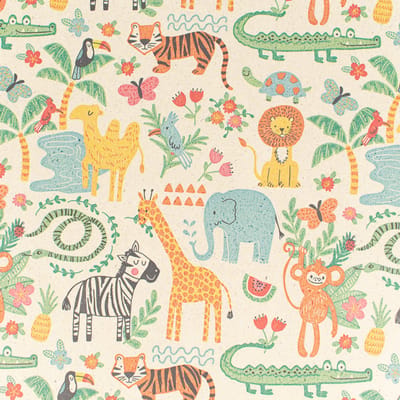 Inpakpapier graspapier - Bruin cadeaupapier dieren/jungle - Inpakpapier giraffe, zebra, olifant, krokodil, leeuw - Rol 50 cm breed en 100 meter lang - Duurzaam inpakpapier 25% grasvezels en 75% gerecycled papie
