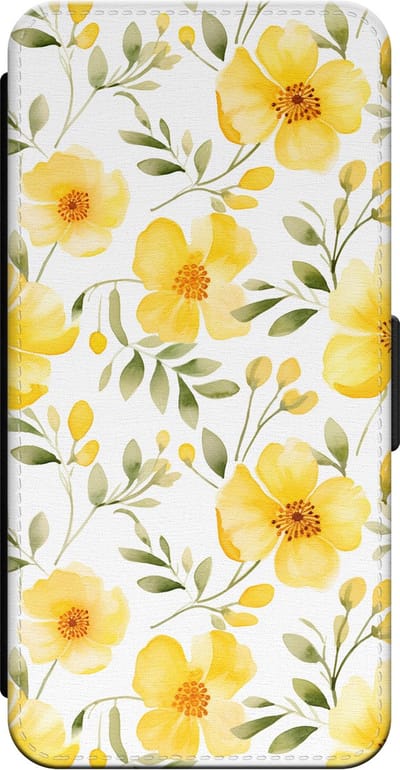 Leuke Telefoonhoesjes - Bookcase hoesje geschikt voor iPhone 14 bookcase leer - Sunny flowers - Sunny flowers - Wallet case met pasjeshouder - Bloemen - Geel