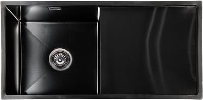 Lendo Online Spoelbak voor keuken met afdruipgedeelte - 870x440x200mm (87x44x20cm) Zwart Antraciet RVS - Roestvrij staal - Wasbak met waterafvoersysteem - Gootsteen + bevestigingshaken Binnenmaat bak 39x39cm