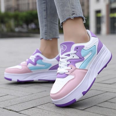 Chaussures de course pour enfants, patins à roulettes déformés à quatre roues pour étudiants, chaussures à roulettes pour garçons, patins à roulettes pour filles, nouveau style à la mode 42 gray