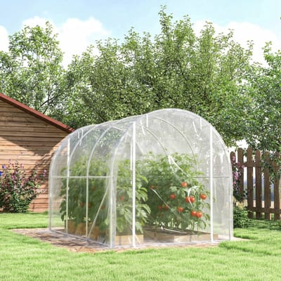REDOM - Foliekas - Verzinkt Stalen Frame - Met Twee Oproldeuren - Voor De Tuin - Transparant - 195 X 295 X 195 Cm